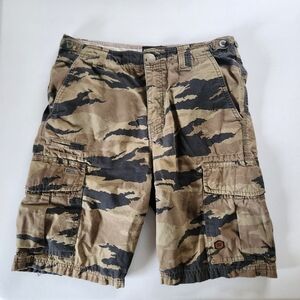 Billabong Mens Brown Black Camo 10" Cargo Shorts 100% Cotton Size 30 Waist y2k